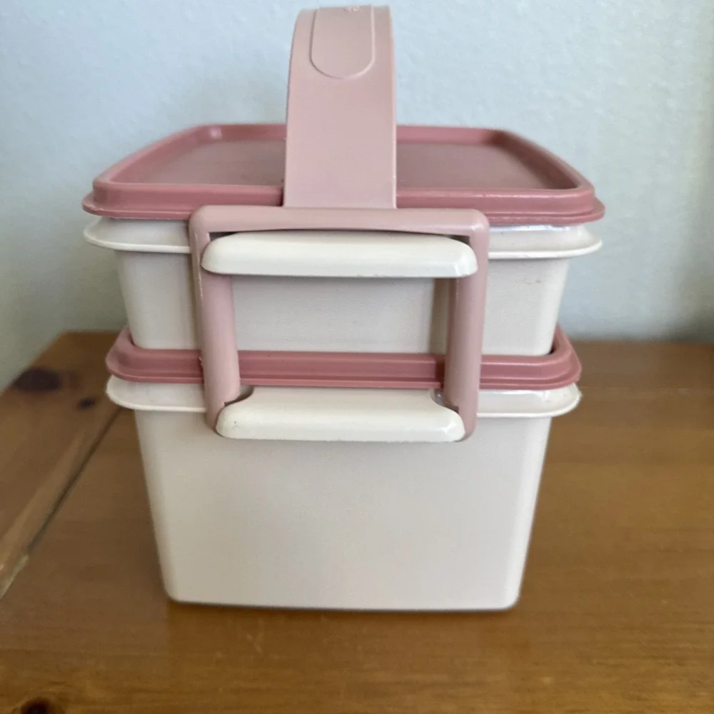 Tupperware Set - Lunch Goody Box Squares, Bowls Midget Southwestern Pink Vintage